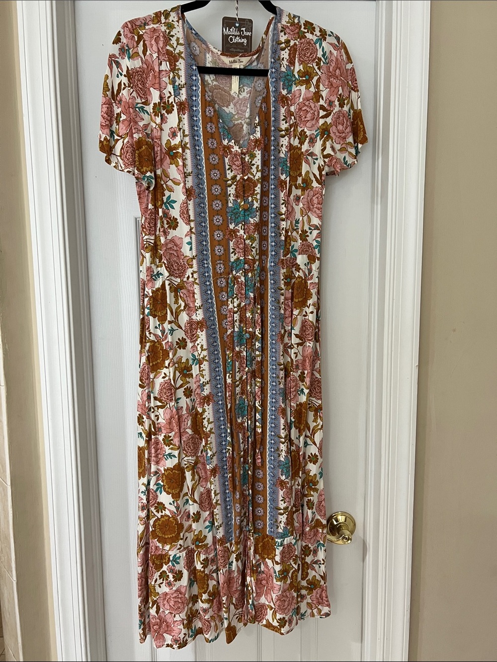Matilda Jane Cream Maxi Dress with Pink, Rust & Teal Floral